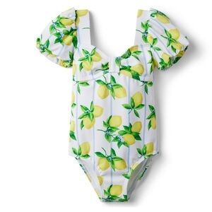 LEMON STRIPE PUFF SLEEVE SWIMSUIT